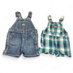 Baby Boy Denim and Plaid Overall Shorts Set